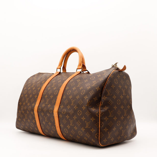 Détail de la toile Louis Vuitton Keepall Toile Monogramme occasion authentique — AMANA Vintage