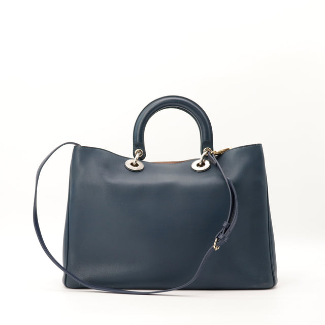 Dos sac Christian Dior Diorissimo cuir bleu canard avec bandoulière occasion — AMANA Vintage