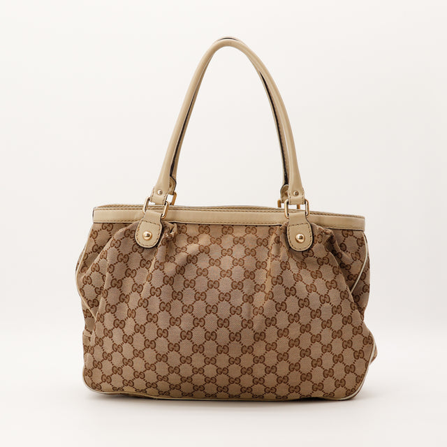 Vue arrière sac Gucci Sukey Tote toile GG beige occasion authentique — AMANA Vintage