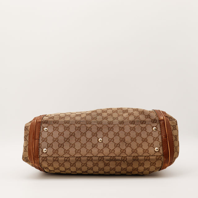 Fond Gucci Tote Bag Bella Bamboo pieds métalliques toile GG Canvas occasion — AMANA Vintage