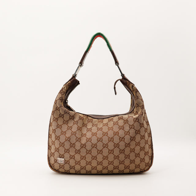 Sac Gucci Hobo Web toile GG Canvas beige marron vue de face occasion authentique — AMANA Vintage