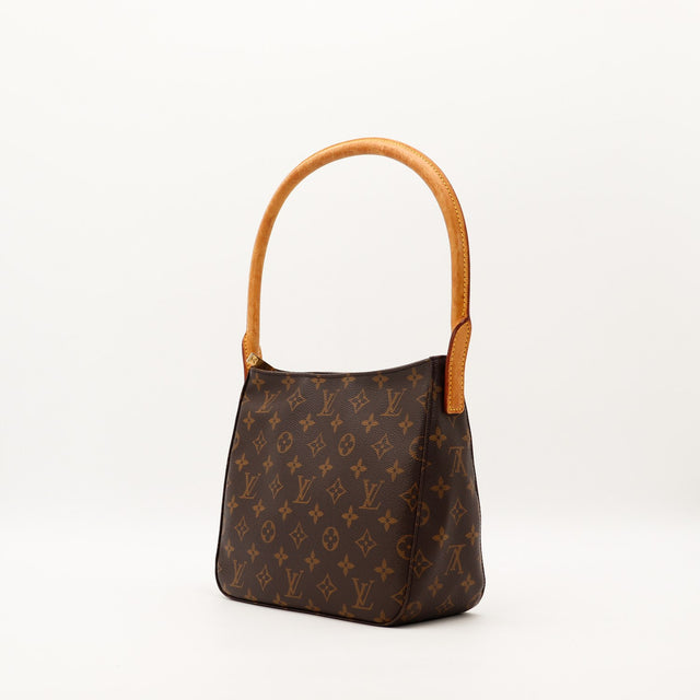 Vue de trois quarts Louis Vuitton Looping MM Toile Monogram anse vachette — AMANA Vintage