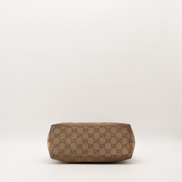 Hobo Bambou Gucci vue du fond daim monogrammé taupe — AMANA Vintage