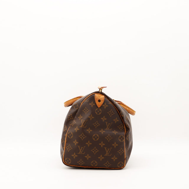 Louis Vuitton Speedy 35 vue de côté profil anses vachette — AMANA Vintage