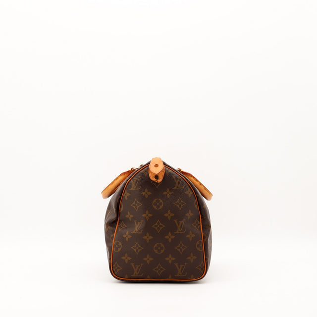 Louis Vuitton Speedy 30 vue de côté gauche fond toile Monogram — AMANA Vintage