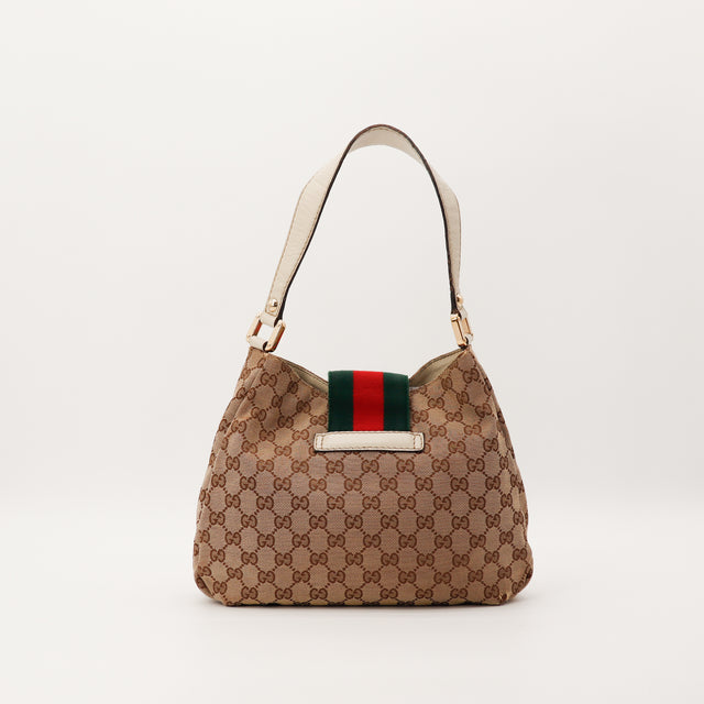 Gucci Hobo Web vue de face toile GG Canvas beige blanc ivoire — AMANA Vintage