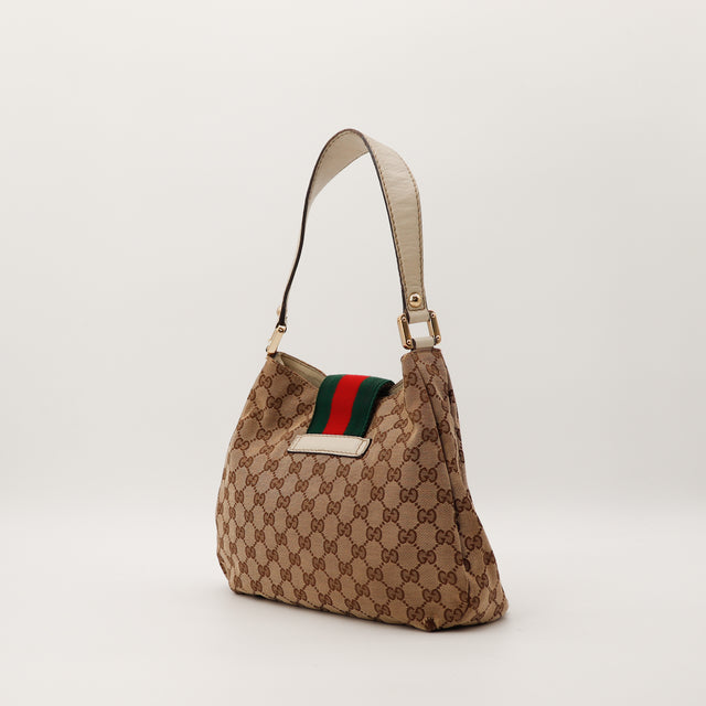 Gucci Hobo Web vue de trois quarts droit cuir ivoire occasion — AMANA Vintage