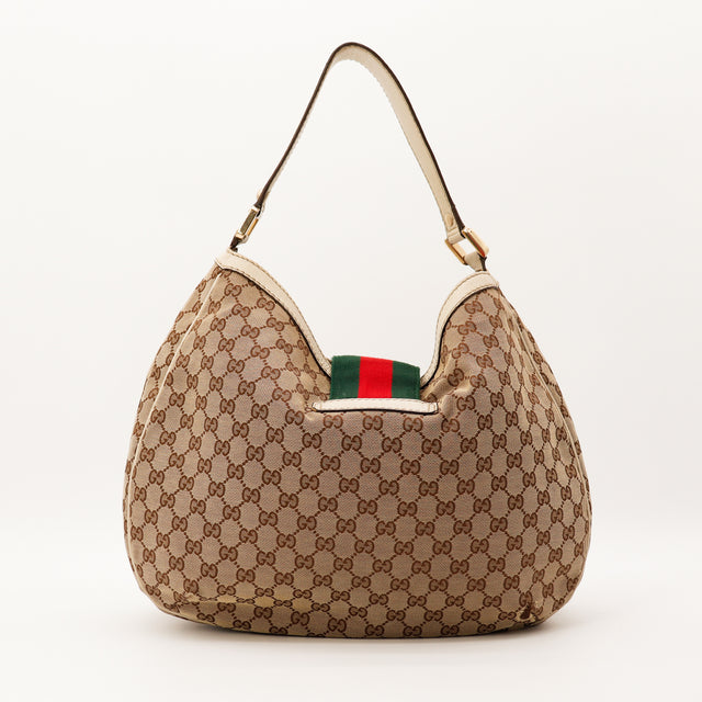 Gucci Hobo Web vue de face ruban Web vert rouge plaque doree — AMANA Vintage