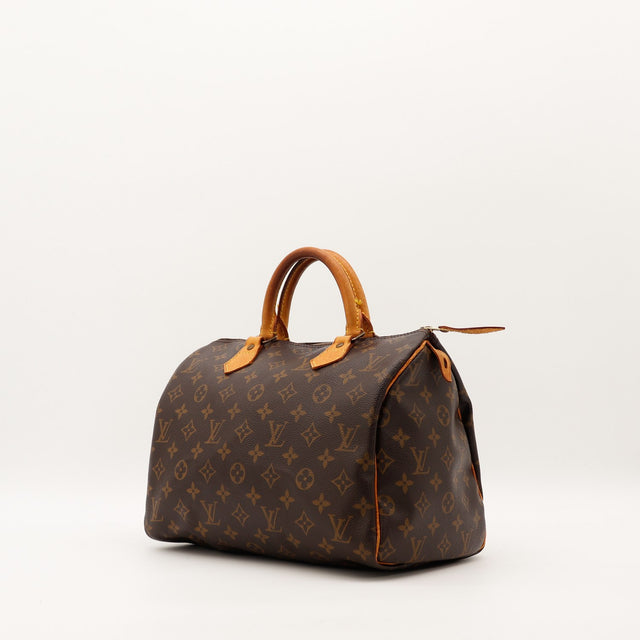 Louis Vuitton Speedy 30 vue trois quarts anses vachette caramel occasion — AMANA Vintage