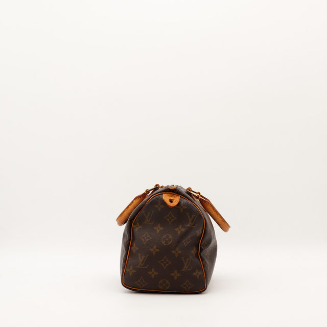 Vue de côté Louis Vuitton Speedy 25 Monogram fond toile — AMANA Vintage