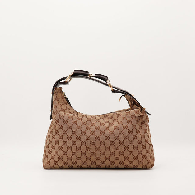 Sac Gucci Hobo Horsebit vue arrière toile monogrammée occasion authentique — AMANA Vintage
