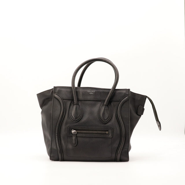 Sac Céline Luggage Micro cuir grainé noir vue de face occasion authentique — AMANA Vintage