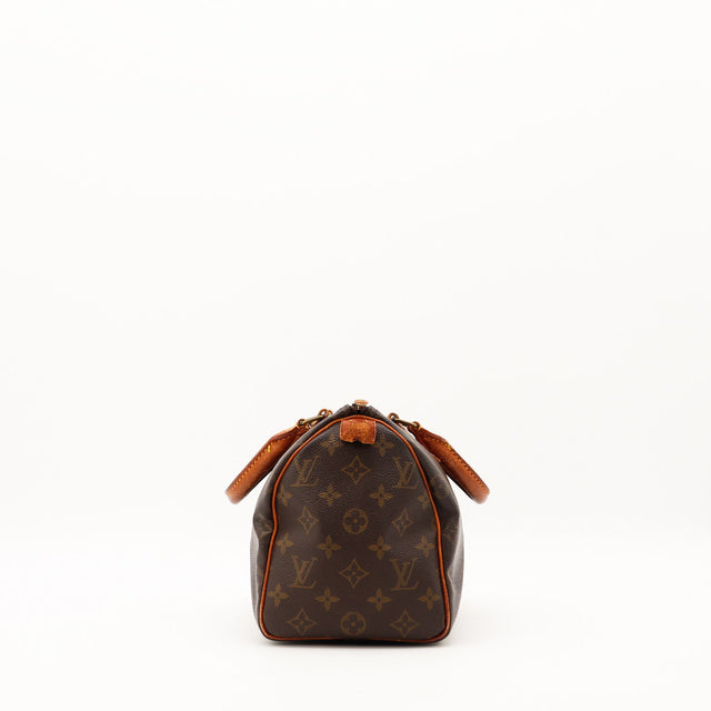 Vue de profil Louis Vuitton Speedy 25 toile Monogram cuir vachette — AMANA Vintage