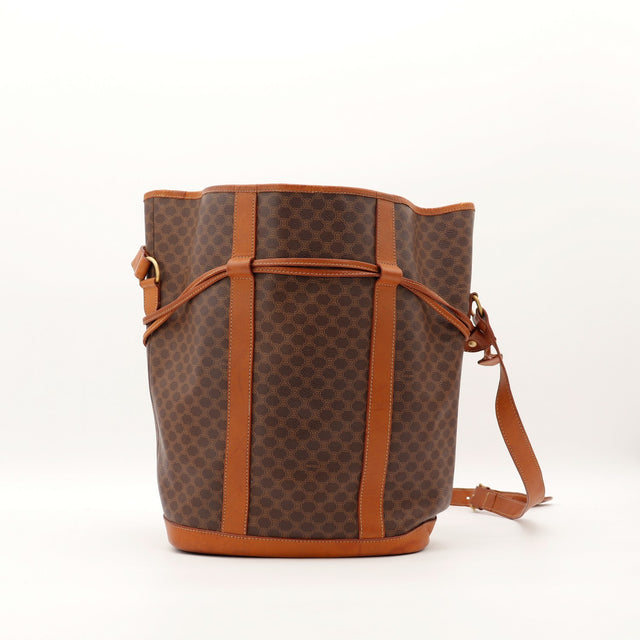 Sac Celine Seau Macadam vue de face toile Macadam marron et cuir cognac occasion — AMANA Vintage