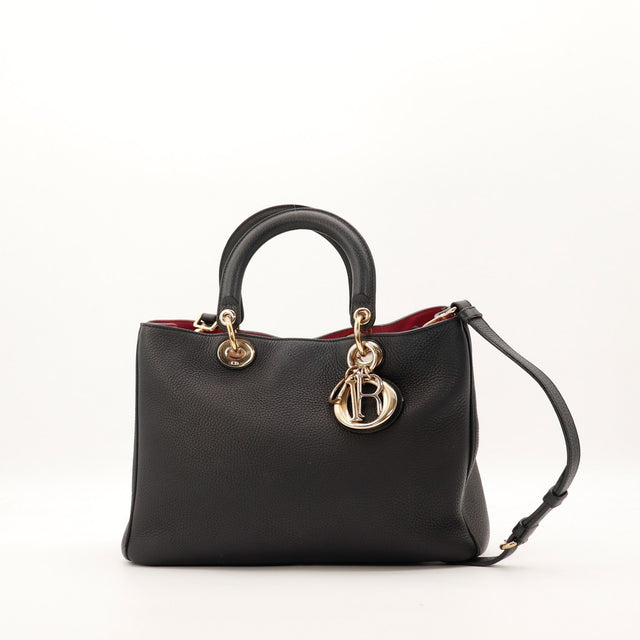 Sac Dior Diorissimo cuir grené noir vue de face occasion authentique — AMANA Vintage