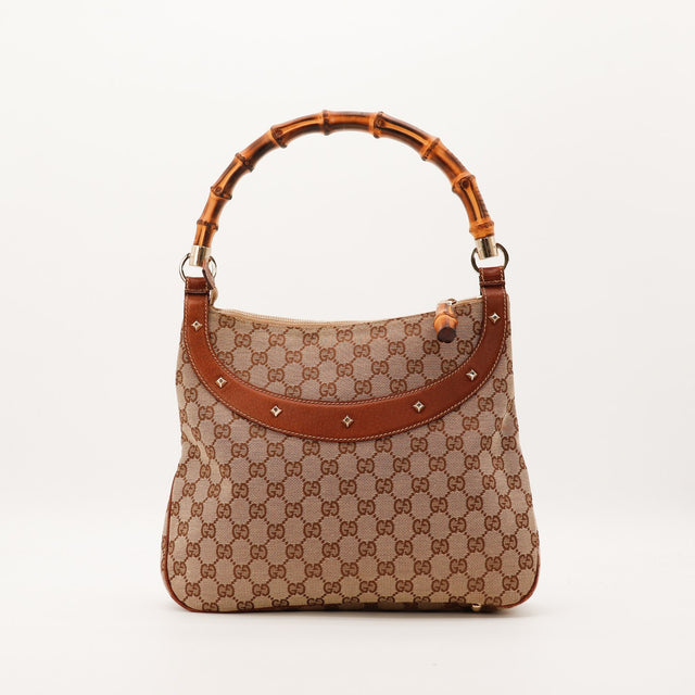 Sac Gucci Hobo Bamboo toile monogrammée vue de face occasion authentique — AMANA Vintage