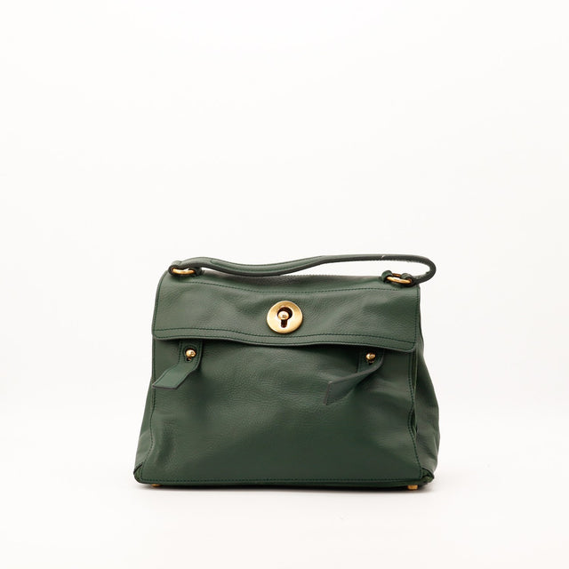 Sac Yves Saint Laurent Muse Two cuir vert vue de face occasion authentique — AMANA Vintage