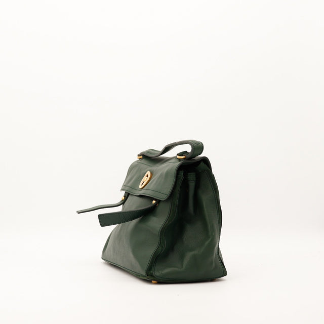 Sac Yves Saint Laurent Muse Two cuir vert vue de profil occasion authentique — AMANA Vintage