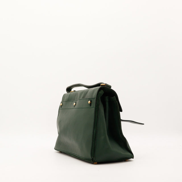 Sac Yves Saint Laurent Muse Two cuir vert vue latérale occasion authentique — AMANA Vintage