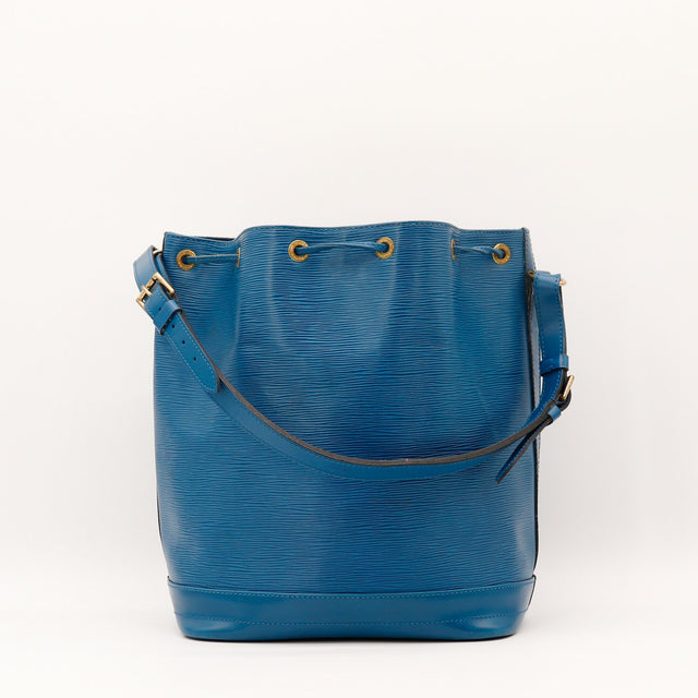 Sac seau Louis Vuitton Noé Épi bleu vue de côté occasion authentique — AMANA Vintage