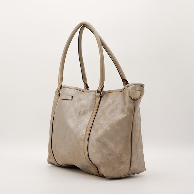 Sac Gucci Tote Bag toile beige vue de profil occasion authentique — AMANA Vintage