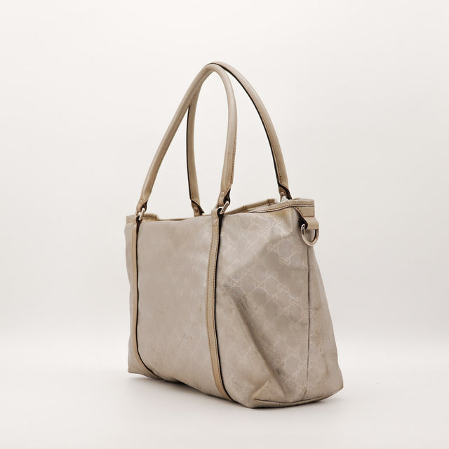Sac Gucci Tote Bag toile beige vue laterale occasion authentique — AMANA Vintage