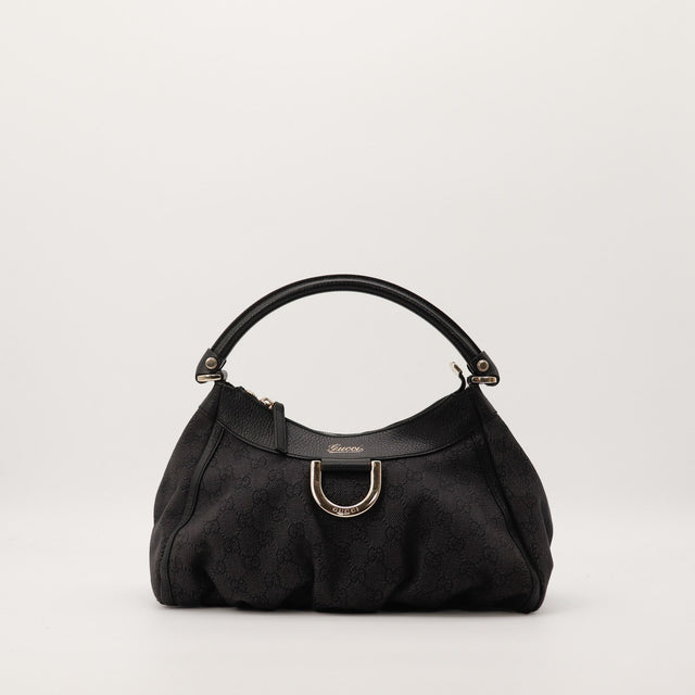 Sac Gucci Hobo D-Ring toile monogrammée noire vue de face occasion authentique — AMANA Vintage