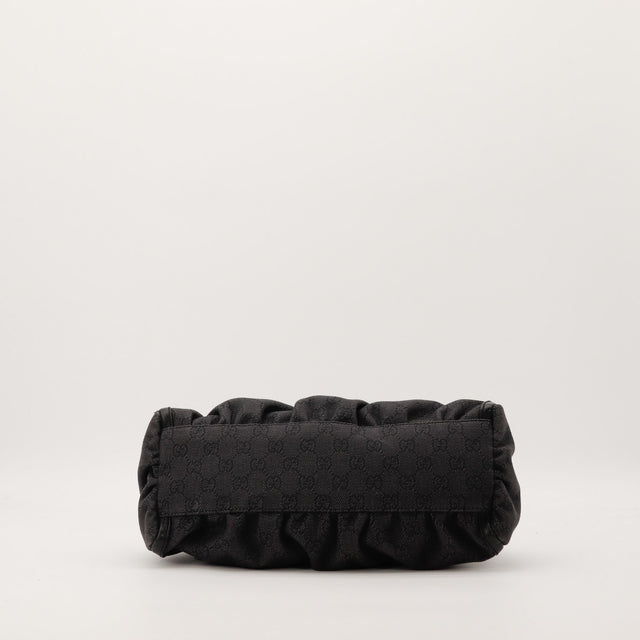 Détail fond toile monogrammée Gucci Hobo D-Ring occasion authentique — AMANA Vintage