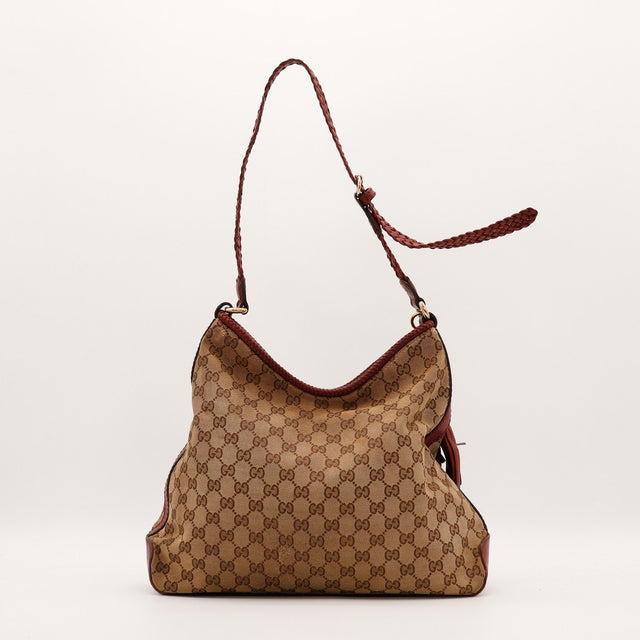 Sac Gucci Hobo vue arrière toile monogrammée beige occasion authentique — AMANA Vintage