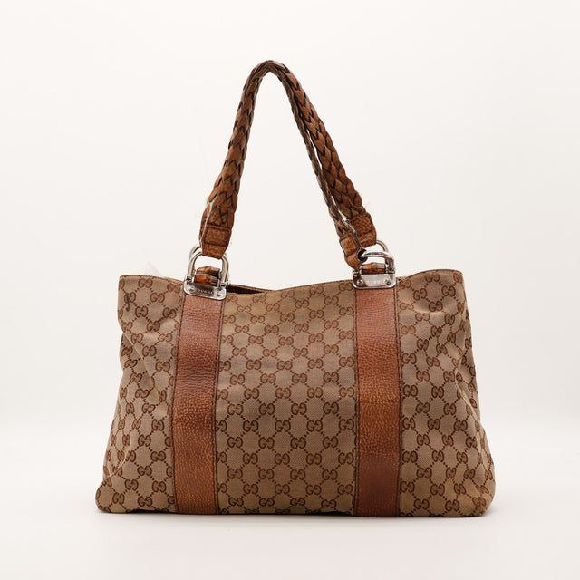 Sac Gucci Tote Bag Bamboo toile monogrammée vue de face occasion authentique — AMANA Vintage