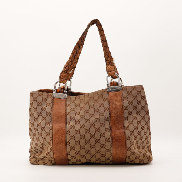 Sac Gucci Tote Bag Bamboo toile monogrammée trois-quarts occasion authentique — AMANA Vintage
