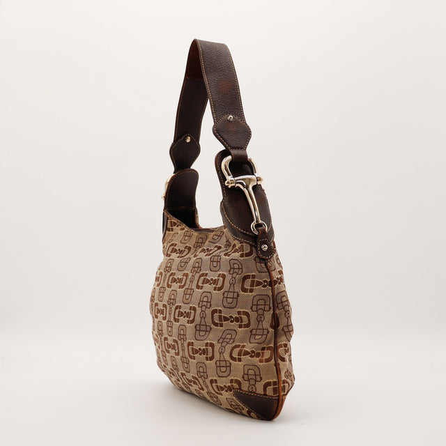 Sac Gucci Hobo Horsebit cuir et toile vue de profil occasion authentique — AMANA Vintage