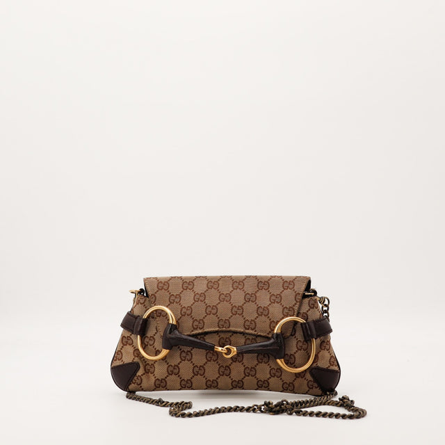 Sac Gucci Horsebit Chain toile monogrammée mors doré vue de face occasion authentique — AMANA Vintage