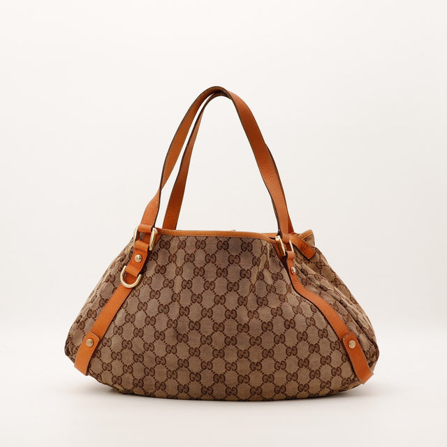 Sac Gucci Tote Bag toile monogrammée beige vue de face occasion authentique — AMANA Vintage