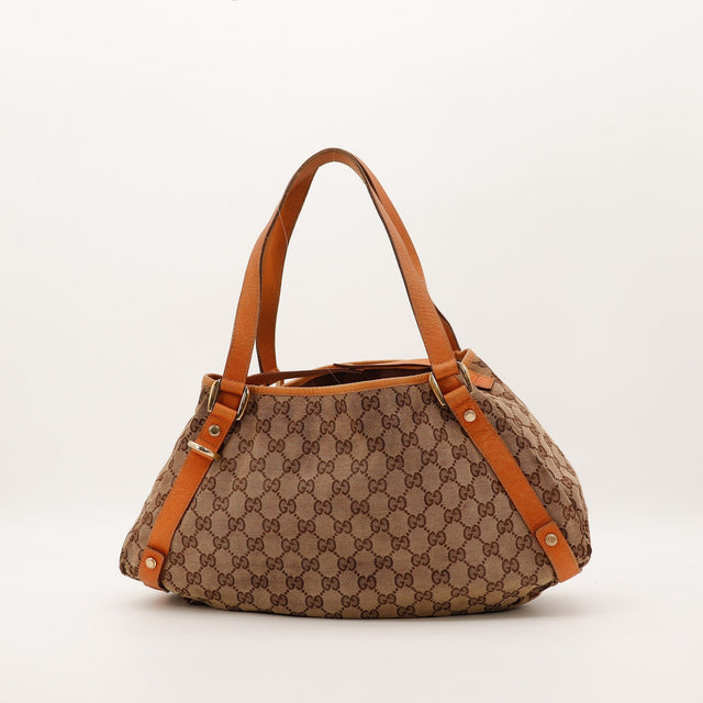 Sac Gucci Tote Bag anses cuir caramel vue latérale occasion authentique — AMANA Vintage