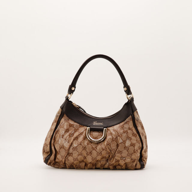 Sac Gucci Hobo toile monogrammée beige vue de face occasion authentique — AMANA Vintage