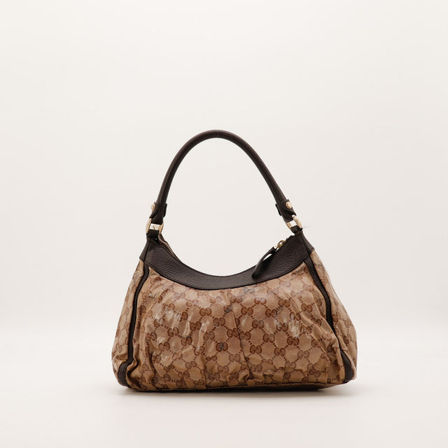 Sac Gucci Hobo toile beige vue de profil occasion authentique — AMANA Vintage