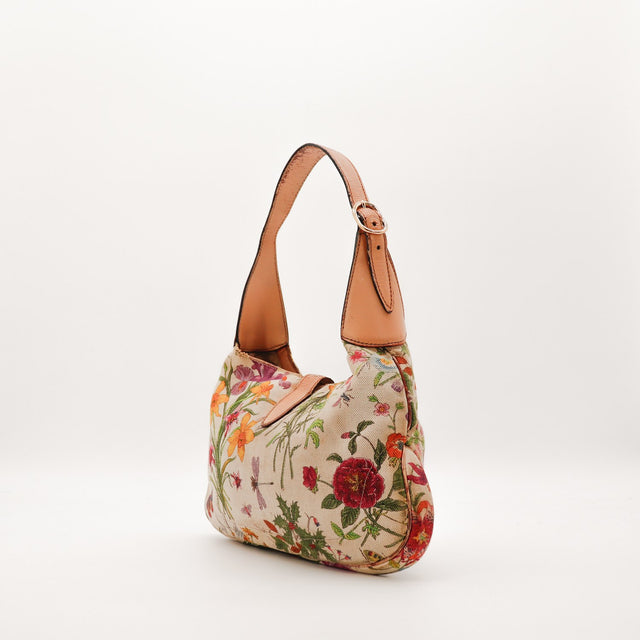 Sac Gucci Jackie Flora vue laterale anse cuir occasion authentique — AMANA Vintage