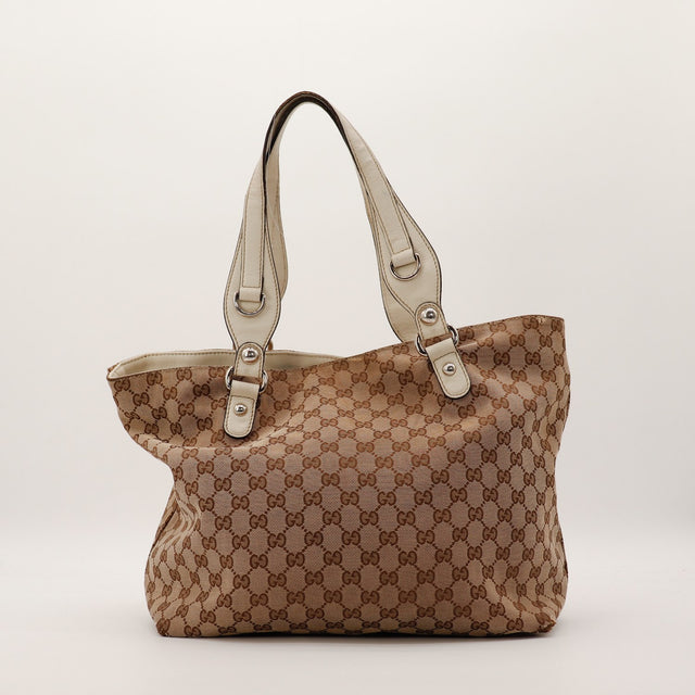 Sac Gucci Tote Bag vue de face toile monogrammée occasion authentique — AMANA Vintage
