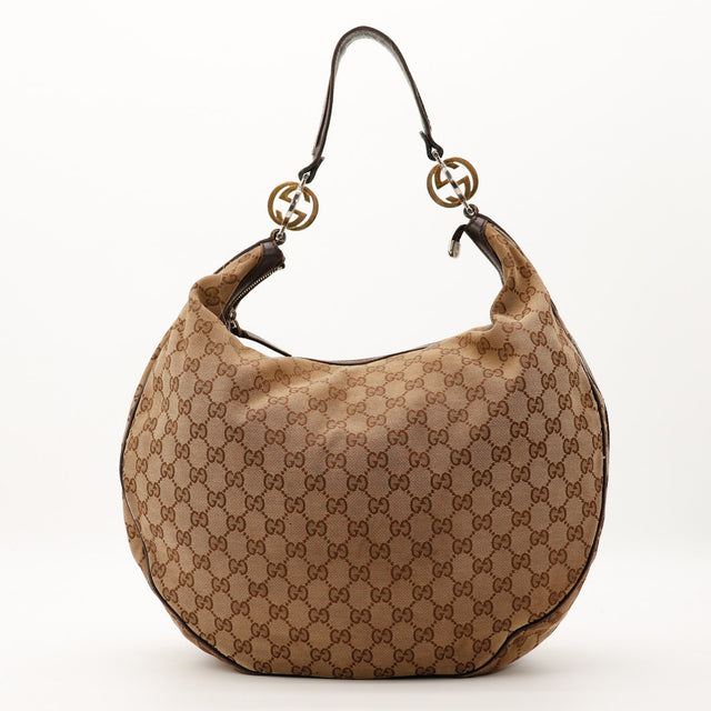 Sac Gucci Hobo GG toile monogrammée beige vue de face occasion authentique — AMANA Vintage
