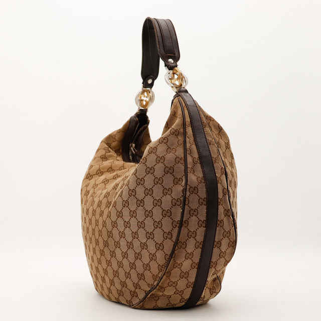 Sac Gucci Hobo GG profil anse cuir anneaux entrelacés occasion authentique — AMANA Vintage