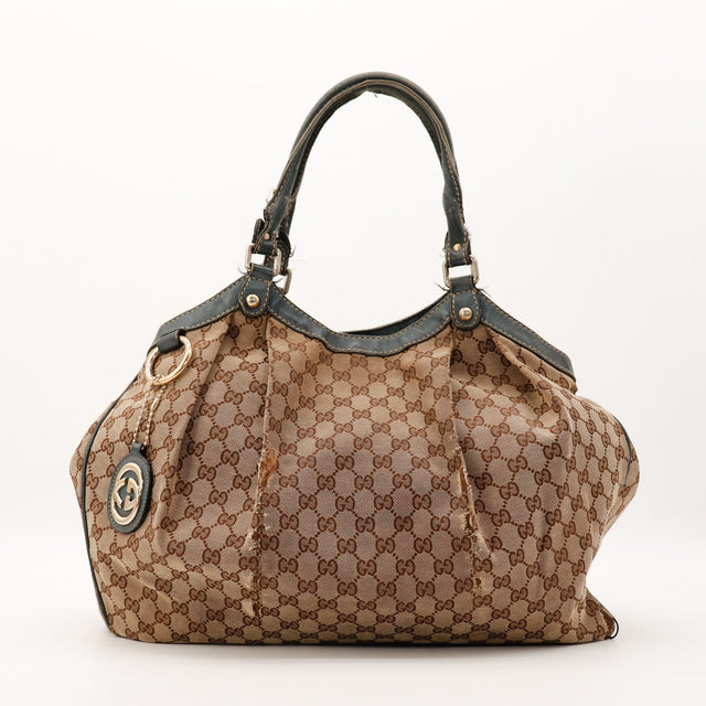 Sac Gucci Sukey toile monogrammée beige vue de face occasion authentique — AMANA Vintage