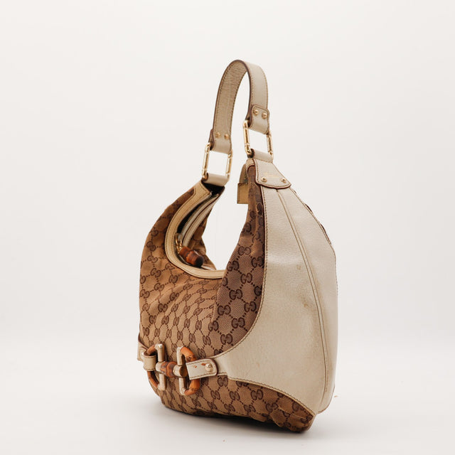 Sac Gucci Hobo Bamboo profil cuir ivoire détail mors bambou occasion authentique — AMANA Vintage