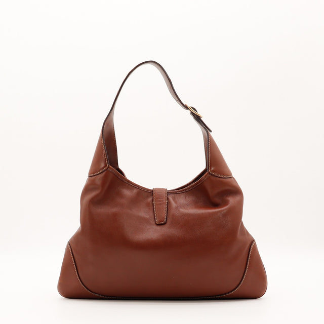 Vue de profil Gucci Hobo Web cuir lisse marron cognac occasion authentique — AMANA Vintage