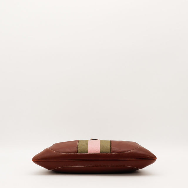 Vue de l'intérieur Gucci Hobo Web cuir lisse marron cognac occasion authentique — AMANA Vintage