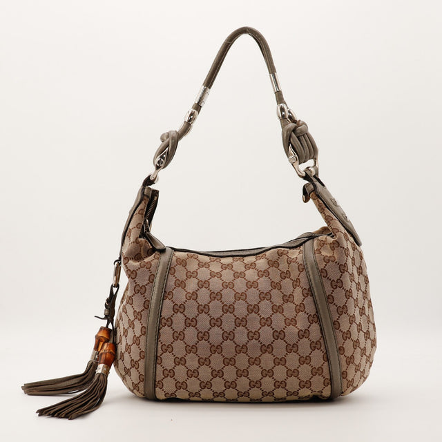Sac Gucci Hobo Bamboo toile monogrammée vue de face occasion authentique — AMANA Vintage