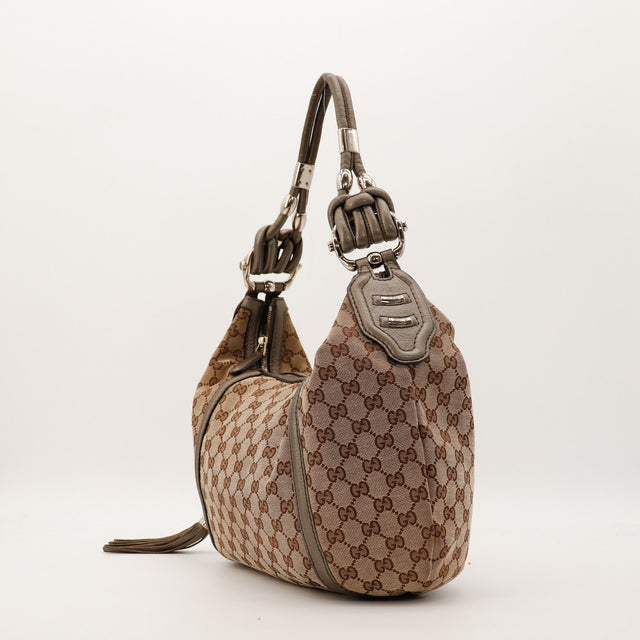 Sac Gucci Hobo Bamboo profil anse cuir gris occasion authentique — AMANA Vintage