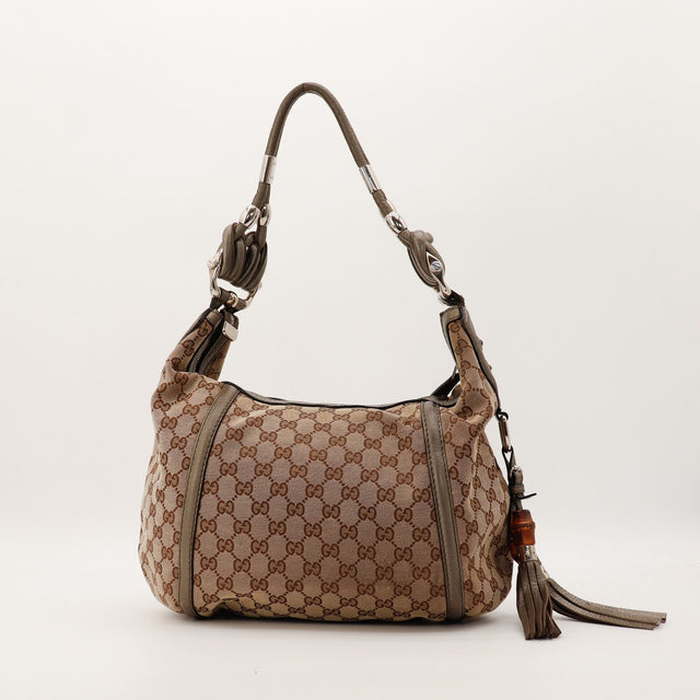 Sac Gucci Hobo Bamboo dos toile monogrammée occasion authentique — AMANA Vintage