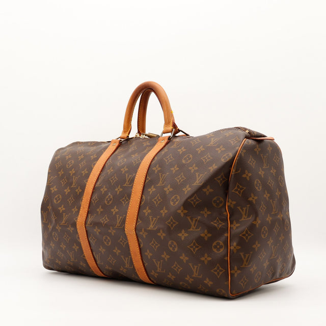 Louis Vuitton Keepall 50 vue de trois quarts toile Monogramme occasion authentique — AMANA Vintage