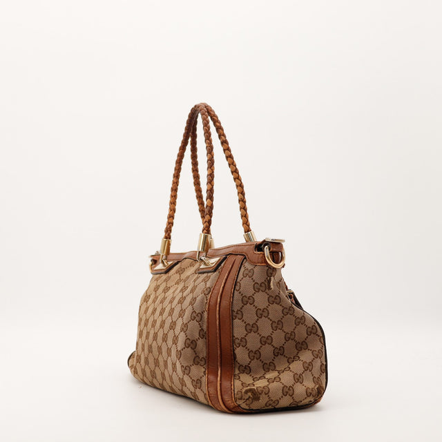 Sac Gucci Tote Bag Bamboo vue de côté anses tressées occasion authentique — AMANA Vintage